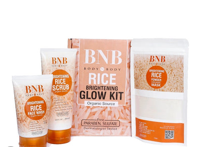 BNB Rice Extract Bright & Glow Kit ( Rice Face Wash + Rice Scrub + Rice Mask )